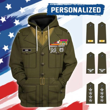 HumansBold Unisex Zip Hoodie U.S Marine Corps Green Service Uniform 3D Uniform-Officer