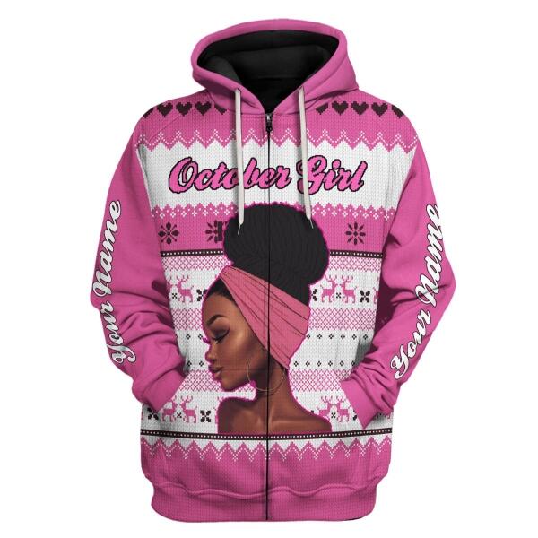 CustomsPig Personalized Zip Hoodie October Girl All Over Printed