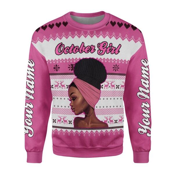 CustomsPig Personalized Ugly Sweater October Girl All Over Printed