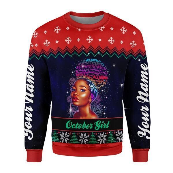 CustomsPig Personalized Ugly Sweater October Girl All Over Printed
