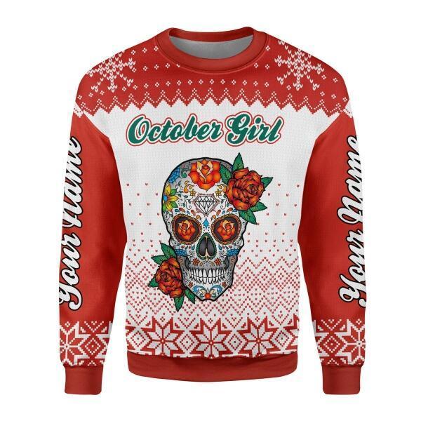 CustomsPig Personalized Ugly Sweater October Girl All Over Printed