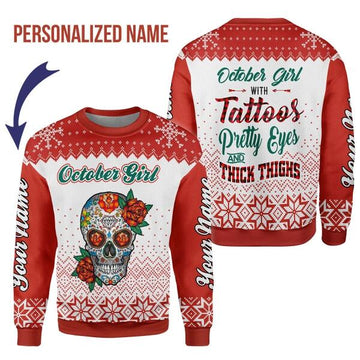 CustomsPig Personalized Ugly Sweater October Girl All Over Printed