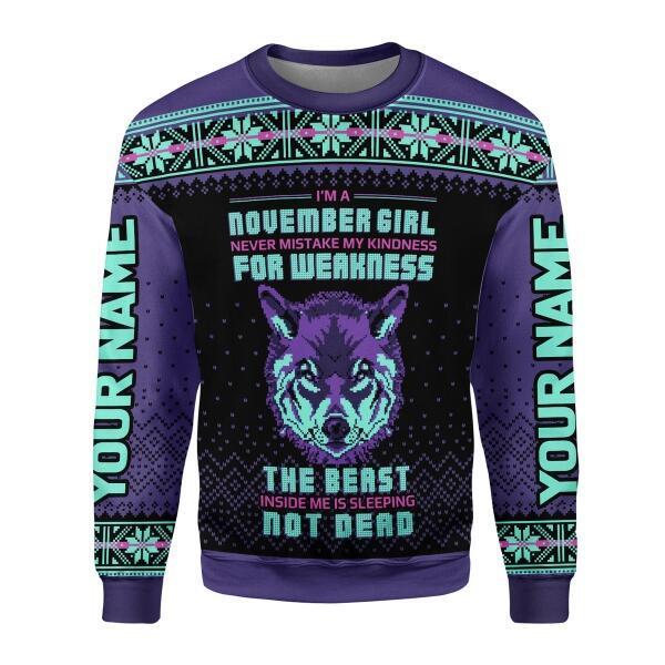 CustomsPig Personalized Ugly Sweater November Girl All Over Printed