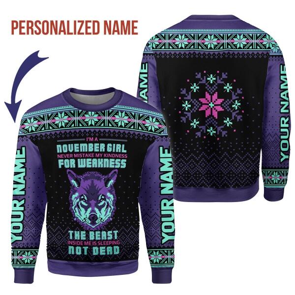 CustomsPig Personalized Ugly Sweater November Girl All Over Printed
