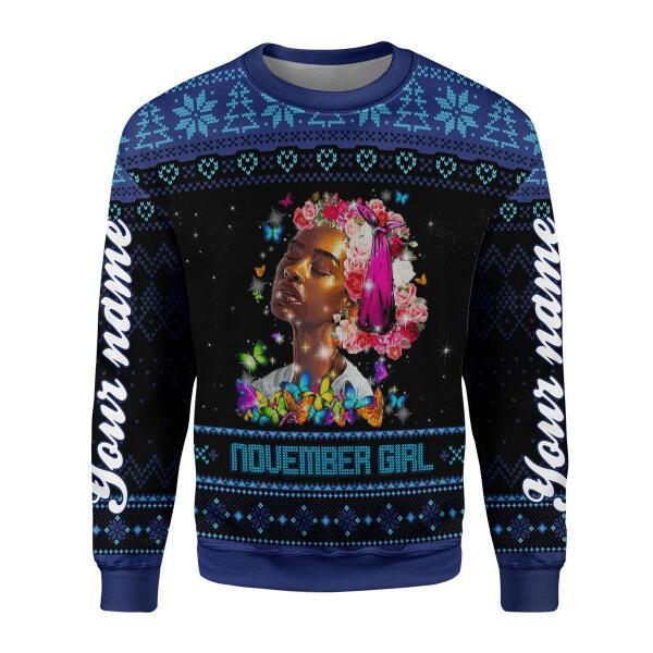 CustomsPig Personalized Ugly Sweater November Girl I Am The Storm All Over Printed