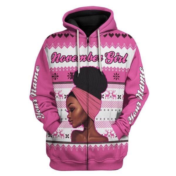 CustomsPig Personalized Zip Hoodie November Girl All Over Printed