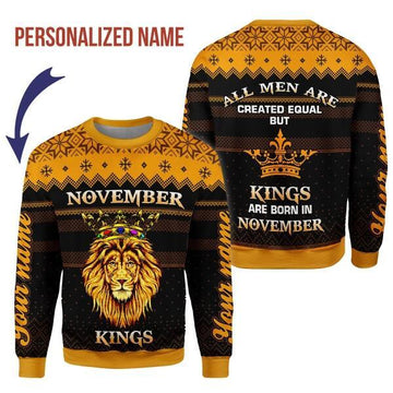 CustomsPig Personalized Ugly Sweater Kings Are Born In November All Over Printed