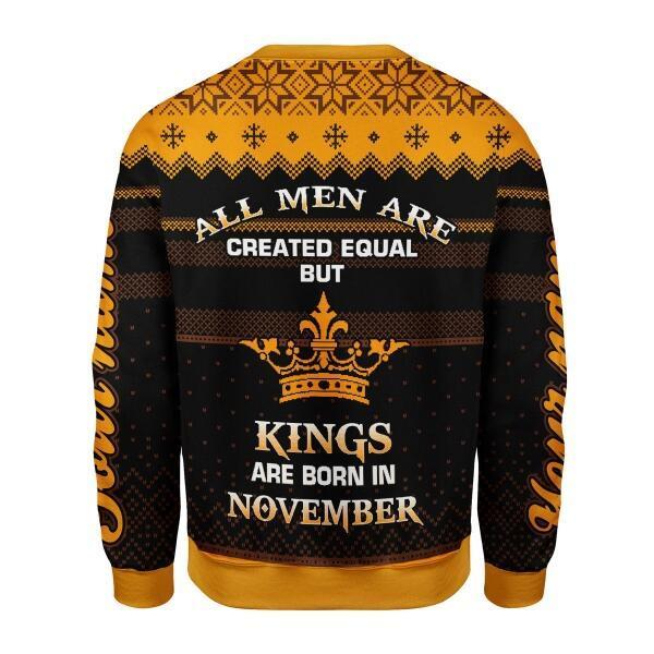 CustomsPig Personalized Ugly Sweater Kings Are Born In November All Over Printed