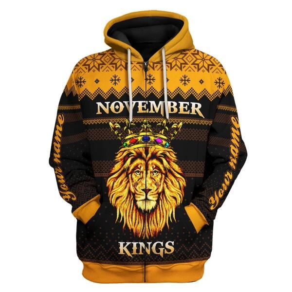 CustomsPig Personalized Zip Hoodie Kings Are Born In November All Over Printed