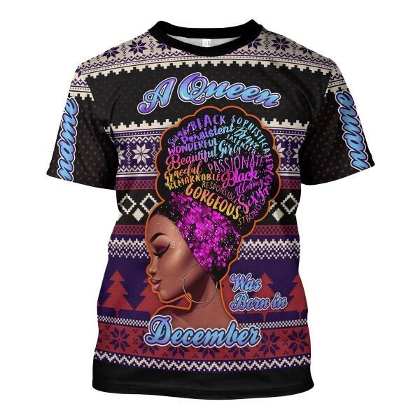 CustomsPig Personalized T-shirt A Queen Was Born In December All Over Printed