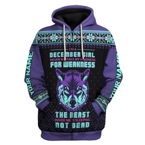 CustomsPig Personalized Zip Hoodie December Girl All Over Printed