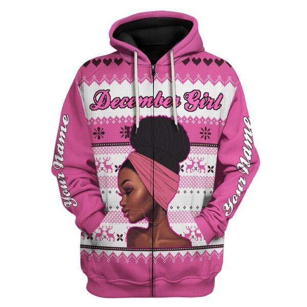 CustomsPig Personalized Zip Hoodie December Girl All Over Printed