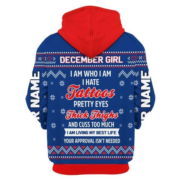 CustomsPig Personalized Hoodie December Girl I Am Who I Am All Over Printed