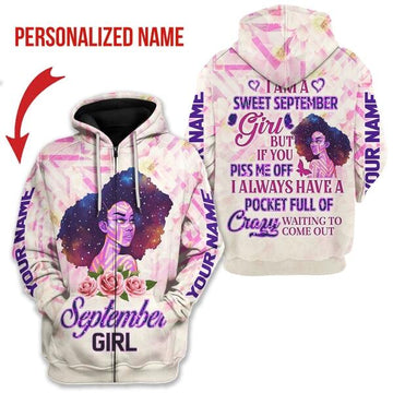 CustomsPig Personalized Zip Hoodie September Girl All Over Printed