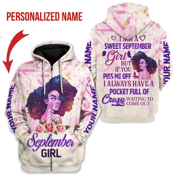 CustomsPig Personalized Zip Hoodie September Girl All Over Printed