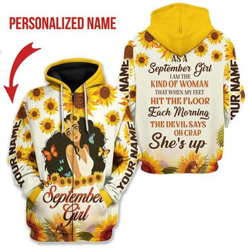 CustomsPig Personalized Zip Hoodie September Girl All Over Printed