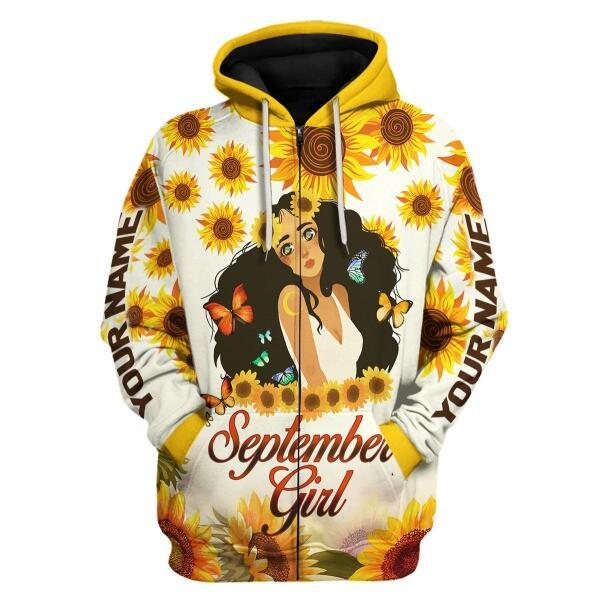 CustomsPig Personalized Zip Hoodie September Girl All Over Printed