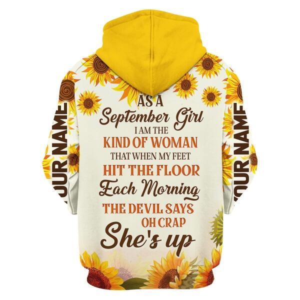 CustomsPig Personalized Zip Hoodie September Girl All Over Printed