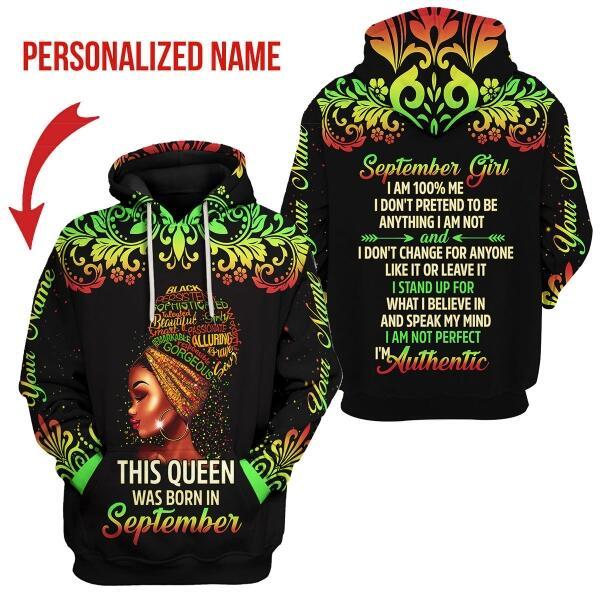 CustomsPig Personalized Hoodie September Girl I Am 100% Me All Over Printed