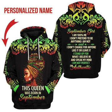 CustomsPig Personalized Zip Hoodie September Girl I Am 100% Me All Over Printed