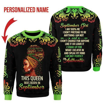 CustomsPig Personalized Ugly Sweater September Girl I Am 100% Me All Over Printed