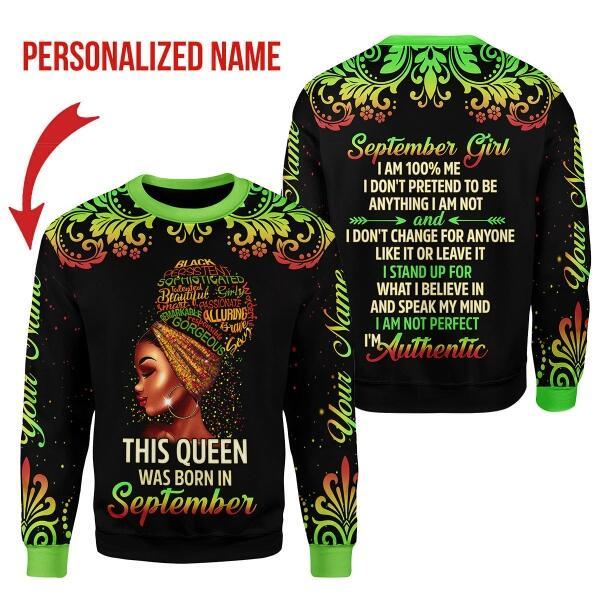 CustomsPig Personalized Ugly Sweater September Girl I Am 100% Me All Over Printed