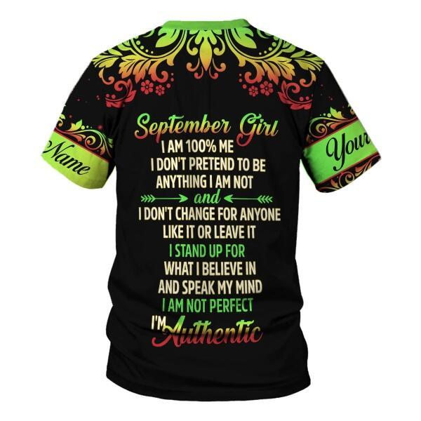 CustomsPig Personalized T-shirt September Girl I Am 100% Me All Over Printed