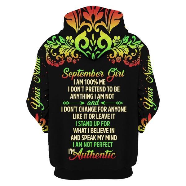 CustomsPig Personalized Hoodie September Girl I Am 100% Me All Over Printed
