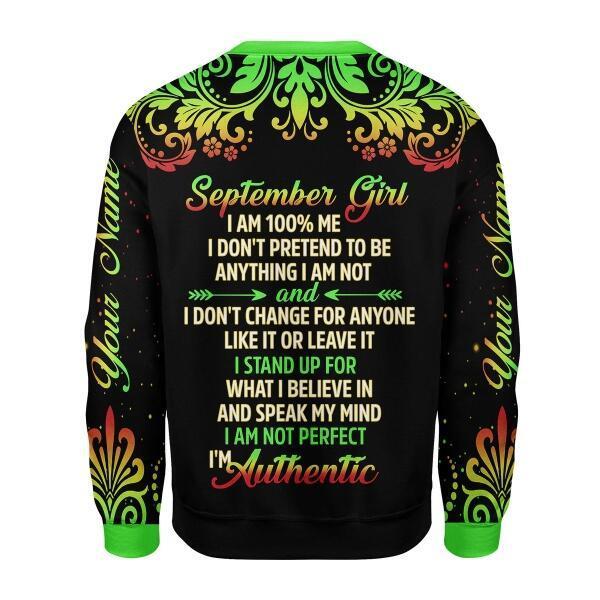CustomsPig Personalized Ugly Sweater September Girl I Am 100% Me All Over Printed