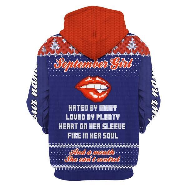 CustomsPig Personalized Name Zip Hoodie September Girl All Over Printed