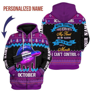 CustomsPig Personalized Zip Hoodie October Girl All Over Printed