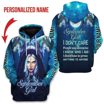 CustomsPig Personalized Zip Hoodie September Girl I Don't Care All Over Printed