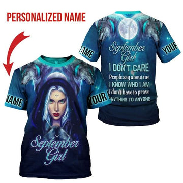 CustomsPig Personalized T-shirt September Girl I Don't Care All Over Printed