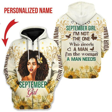 CustomsPig Personalized Zip Hoodie September Girl All Over Printed