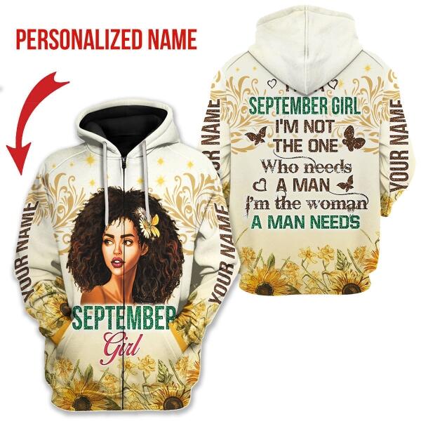 CustomsPig Personalized Zip Hoodie September Girl All Over Printed