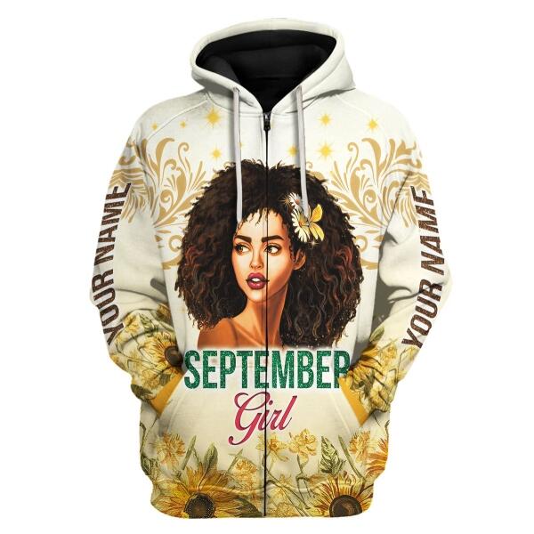 CustomsPig Personalized Zip Hoodie September Girl All Over Printed