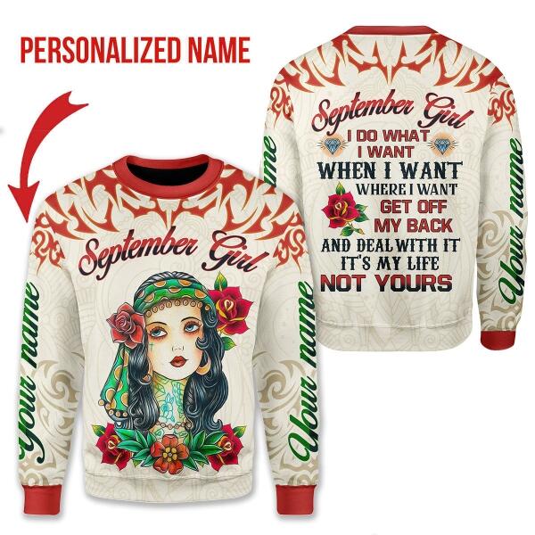 CustomsPig Personalized Ugly Sweater September Girl All Over Printed