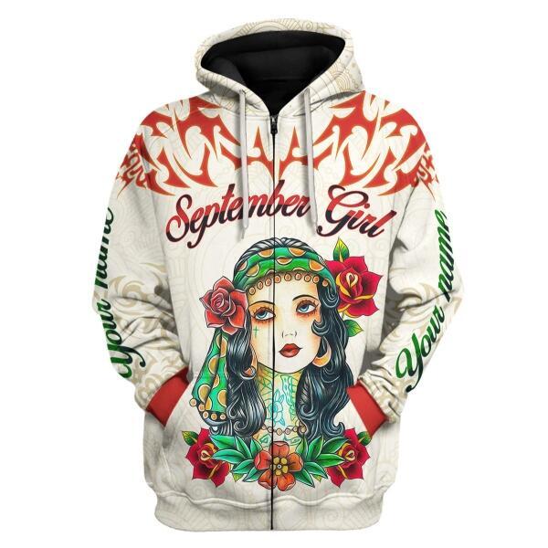 CustomsPig Personalized Zip Hoodie September Girl All Over Printed