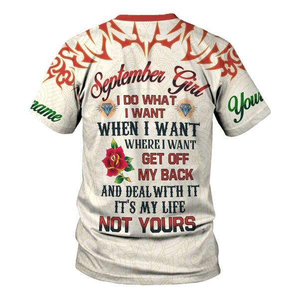 CustomsPig Personalized T-shirt September Girl All Over Printed