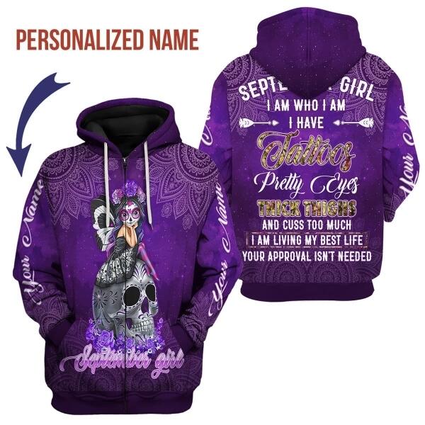 CustomsPig Personalized Zip Hoodie September Girl All Over Printed