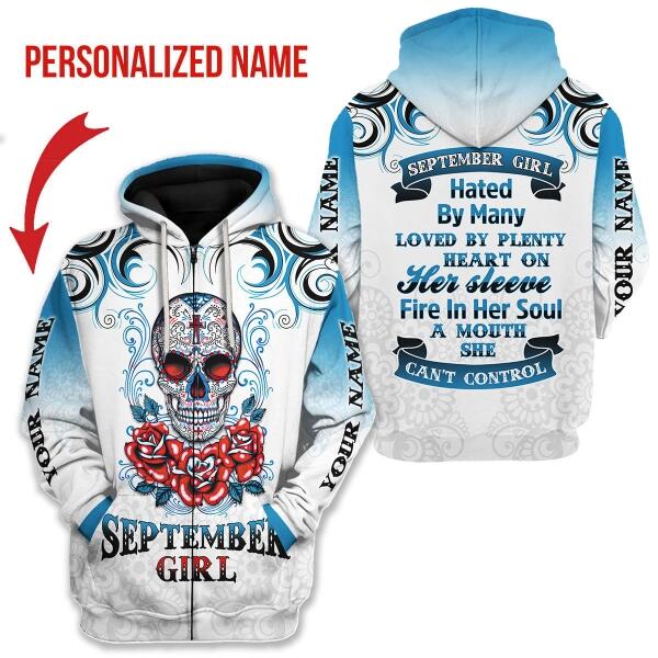 CustomsPig Personalized Zip Hoodie September Girl Rose All Over Printed