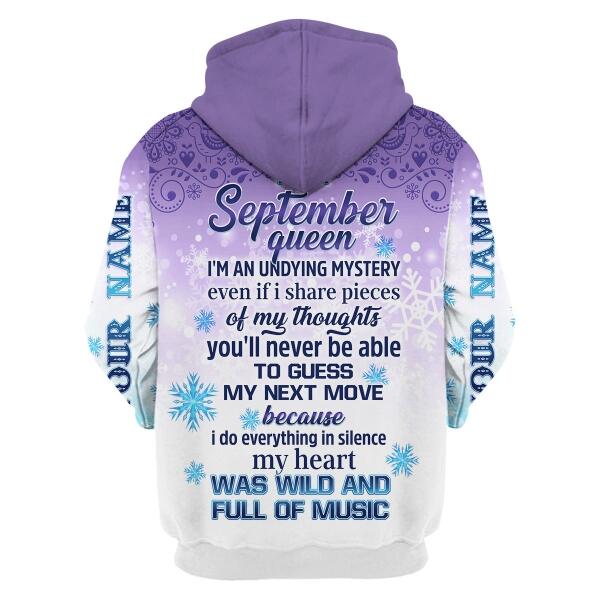 CustomsPig Personalized Hoodie I'm A September Queen All Over Printed