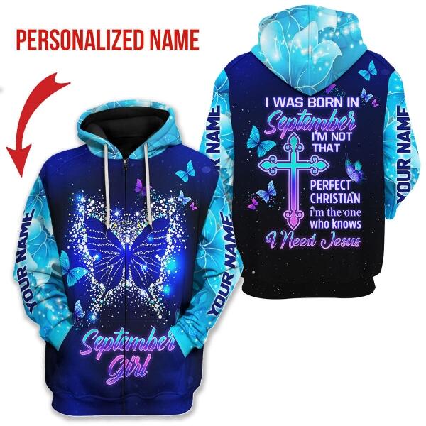 CustomsPig Personalized Zip Hoodie September Girl All Over Printed