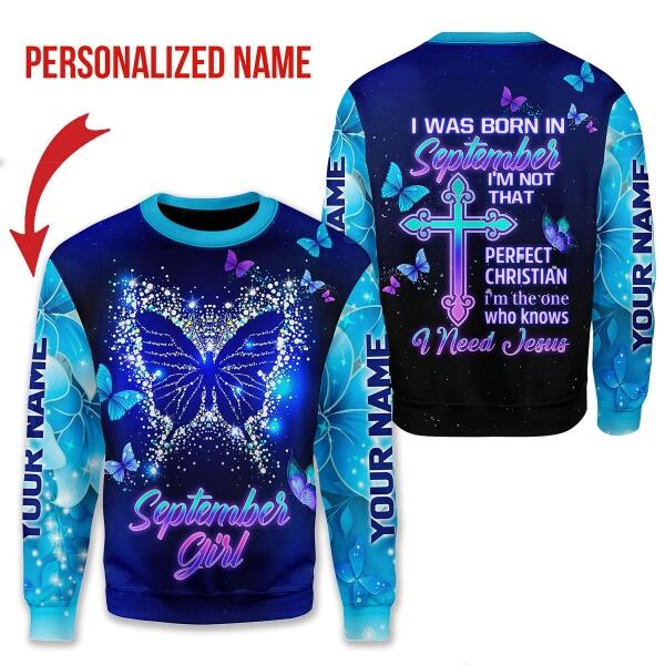 CustomsPig Personalized Ugly Sweater September Girl All Over Printed