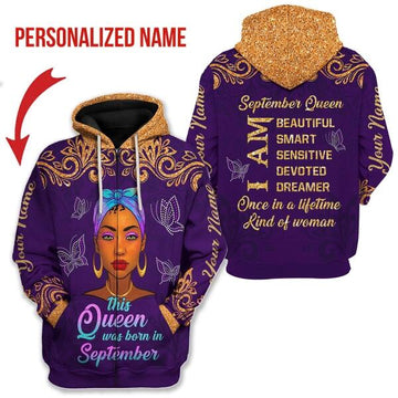 CustomsPig Personalized Zip Hoodie September Queen All Over Printed