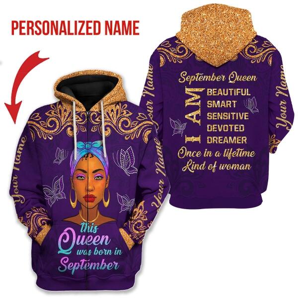 CustomsPig Personalized Zip Hoodie September Queen All Over Printed
