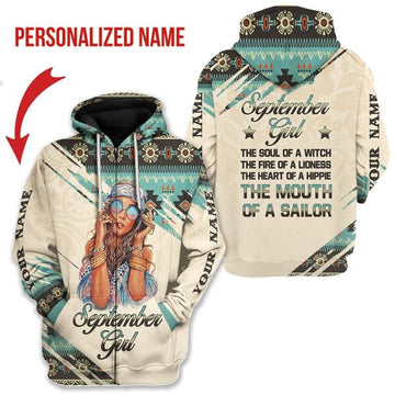 CustomsPig Personalized Zip Hoodie September Girl All Over Printed