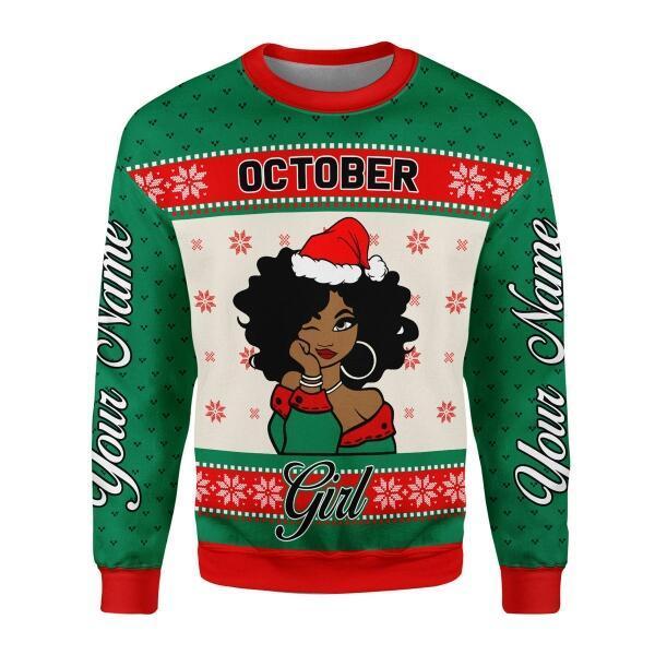 CustomsPig Personalized Ugly Sweater October Girl All Over Printed