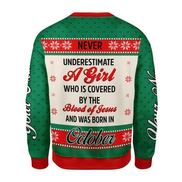 CustomsPig Personalized Ugly Sweater October Girl All Over Printed