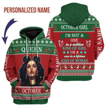 CustomsPig Personalized Zip Hoodie October Girl All Over Printed